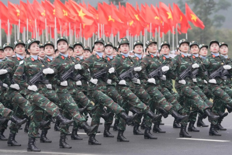 Khối Nữ chiến sĩ luyện tập chuẩn bị cho lễ diễu binh, diễu hành. Ảnh: Báo Điện tử Chính phủ
